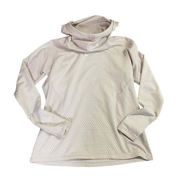 Nike Pro Hyperwarm L long sleeve Athletic top Cream Thumb loop Hooded - Picture 3 of 7